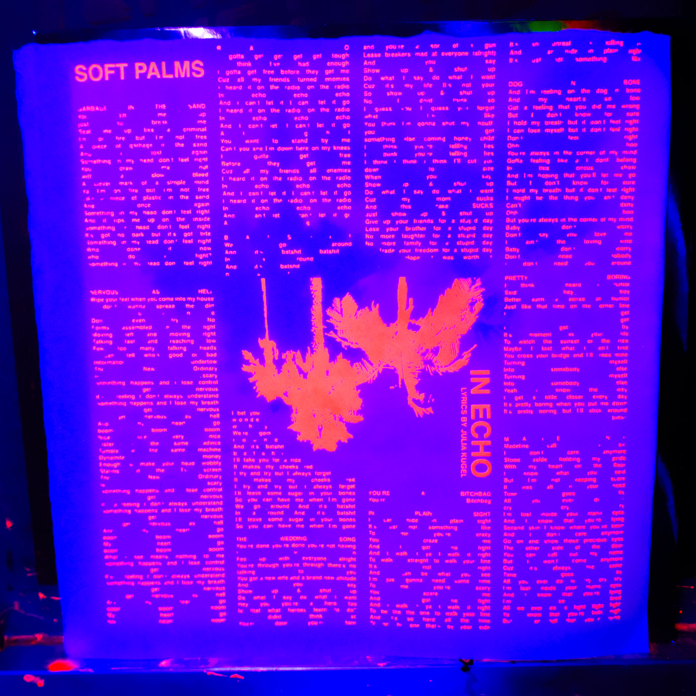 Soft Palms In Echo Limited Edition Serigraph LP Package - Blacklight Magenta on Silver Foil w/ Lyrics Sheet Insert & Copy of How To Be Self-Reliant In The Music Business Book