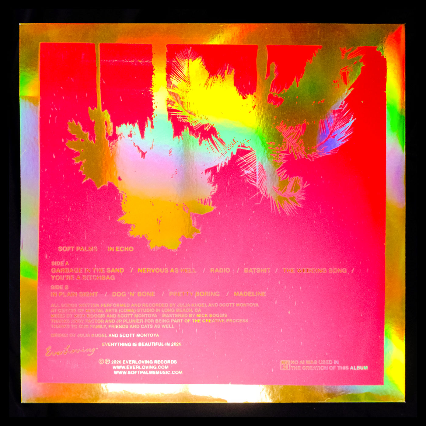 Soft Palms In Echo Limited Edition Serigraph LP Package - Blacklight Magenta on Gold Foil w/ Lyrics Sheet Insert & Copy of How To Be Self-Reliant In The Music Business Book (Copy)