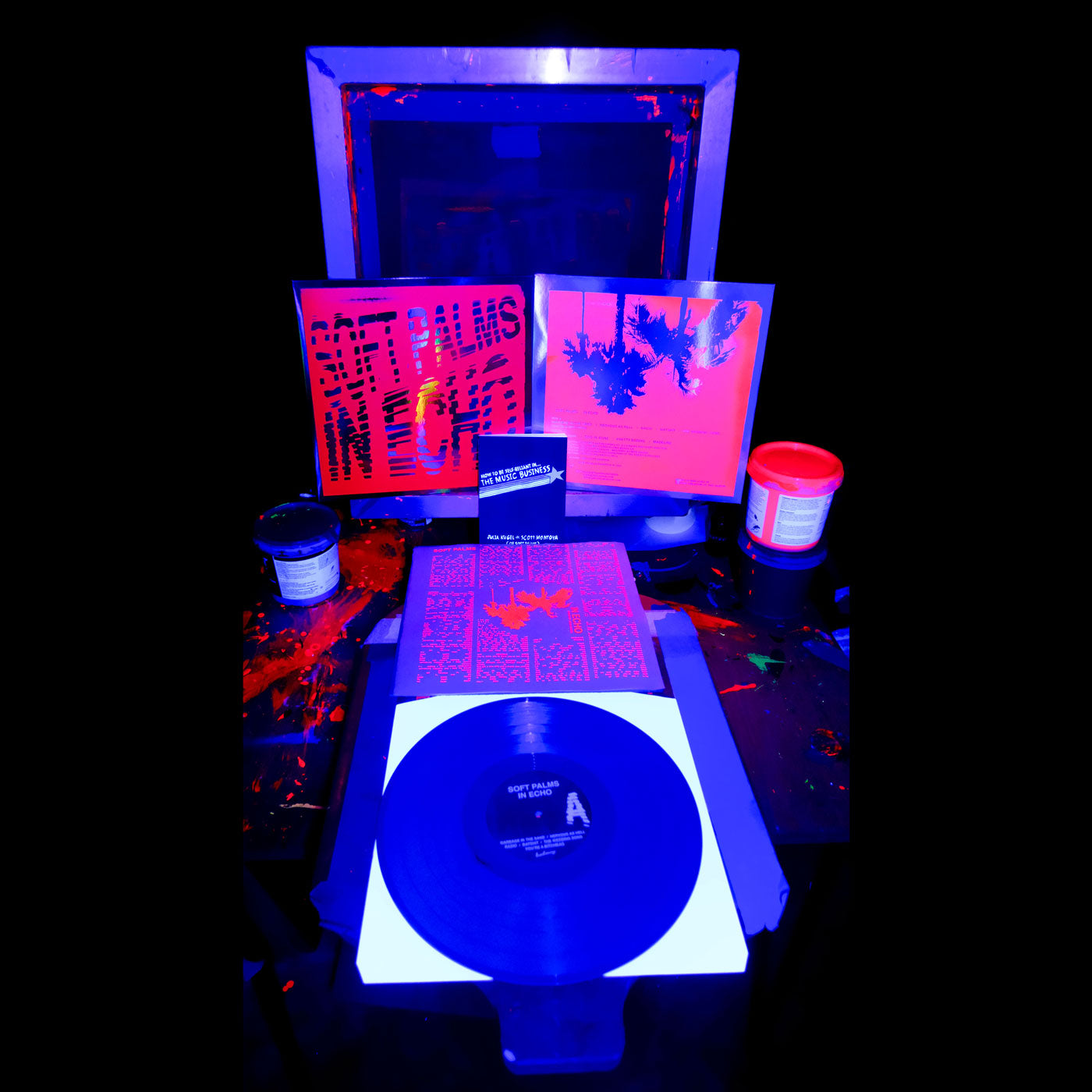 Soft Palms In Echo Limited Edition Serigraph LP Package - Blacklight Magenta on Silver Foil w/ Lyrics Sheet Insert & Copy of How To Be Self-Reliant In The Music Business Book
